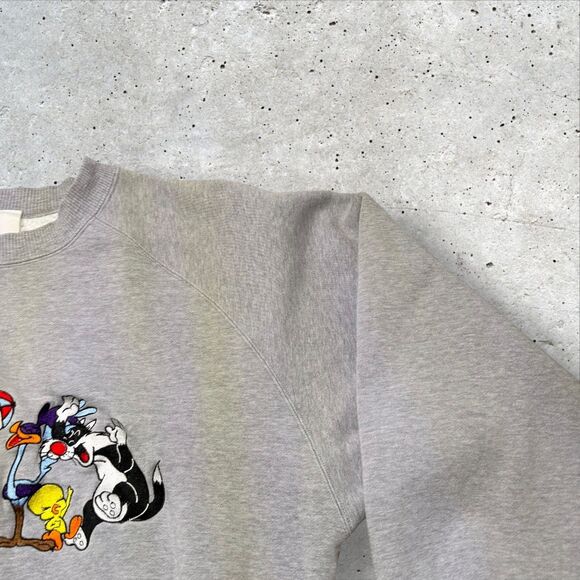 1992 Acme Clothing Looney Tunes Embroidered Characters Sweatshirt Gray Sz L/XL - Picture 3 of 11